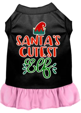 Santa's Cutest Elf Screen Print Dog Dress Black With Light Pink Sm