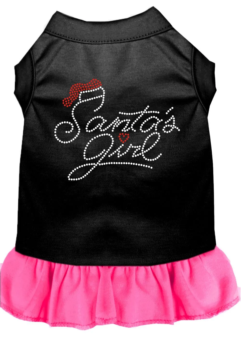 Santa's Girl Rhinestone Dog Dress Black With Bright Pink Lg (14)