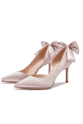 Satin Pumps Stiletto Heels with Bowknot