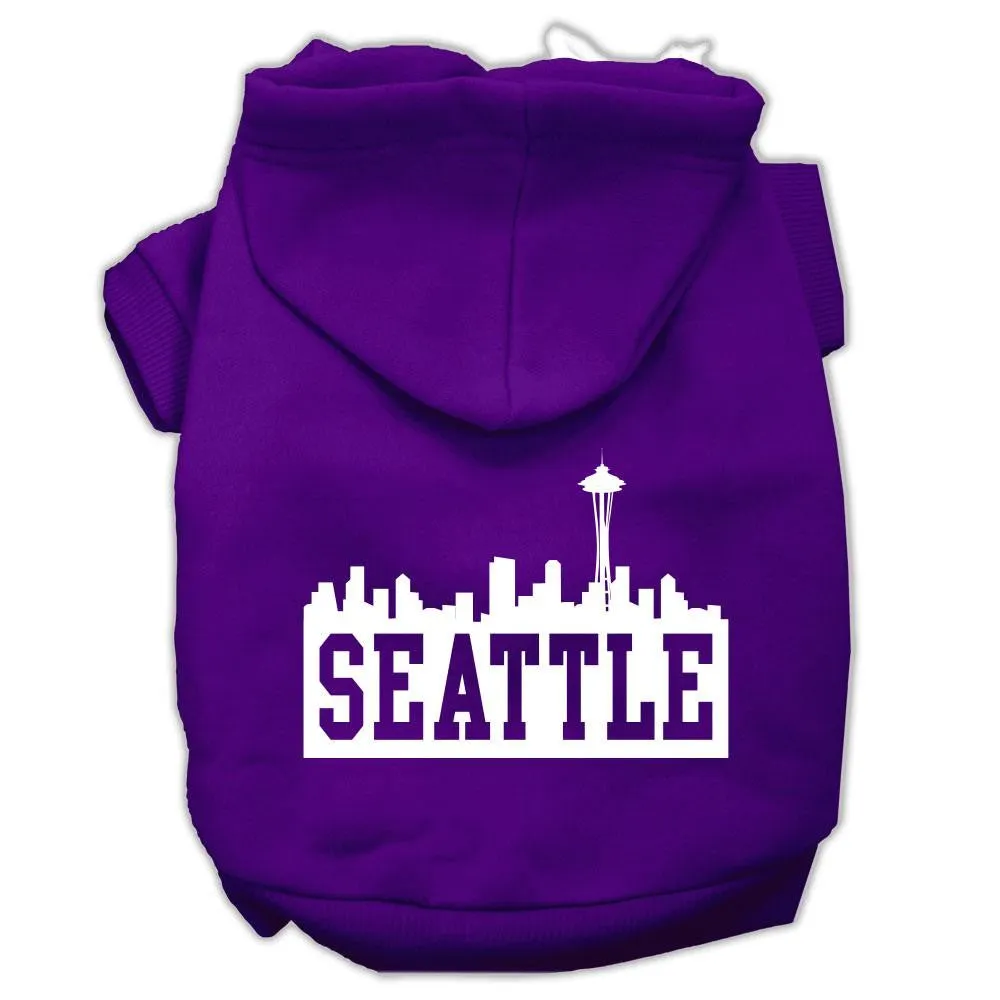 Seattle Skyline Screen Print Pet Hoodies Purple Size XS (8)