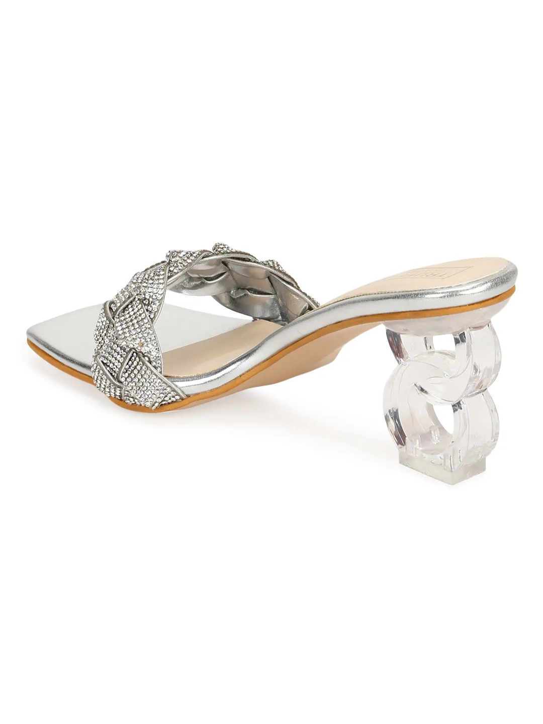 Silver Diamante PU Clear Heel Mules (TC-SLC-V80-SIL)