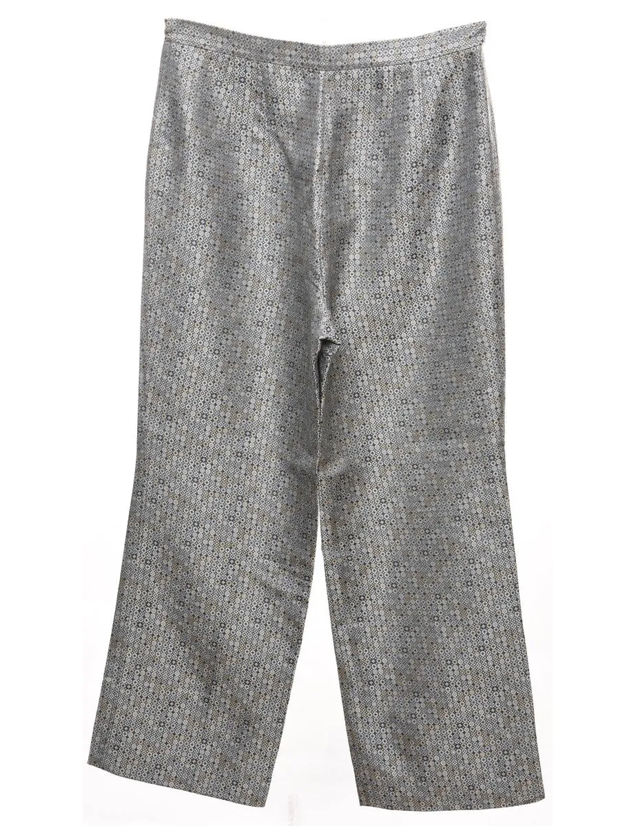 Silver Metallic Patterned Trousers - W33 L29