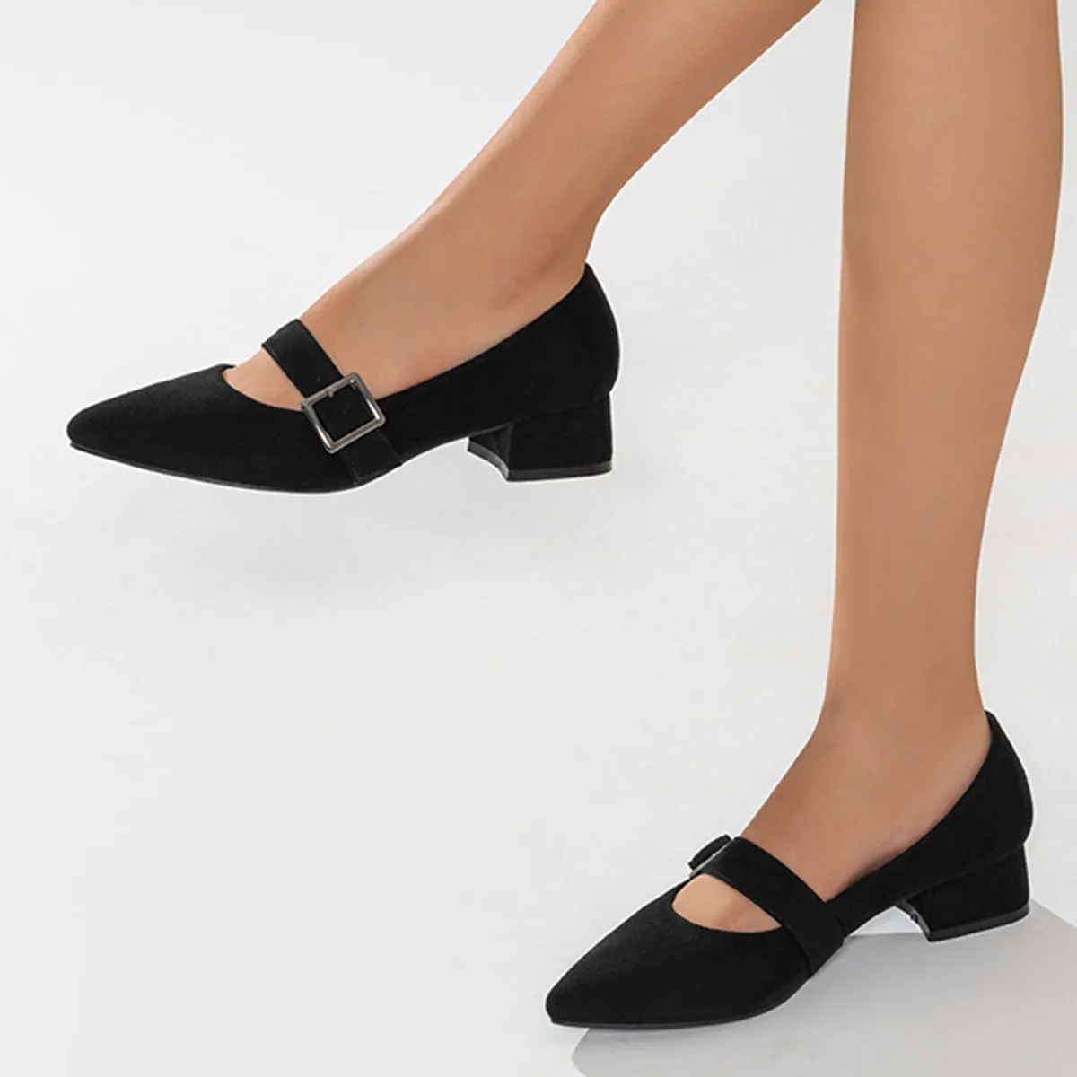 Sohiwoo woman formal Black Mary Jane Dress Shoes Pointy Toe Low Block Heel Pumps