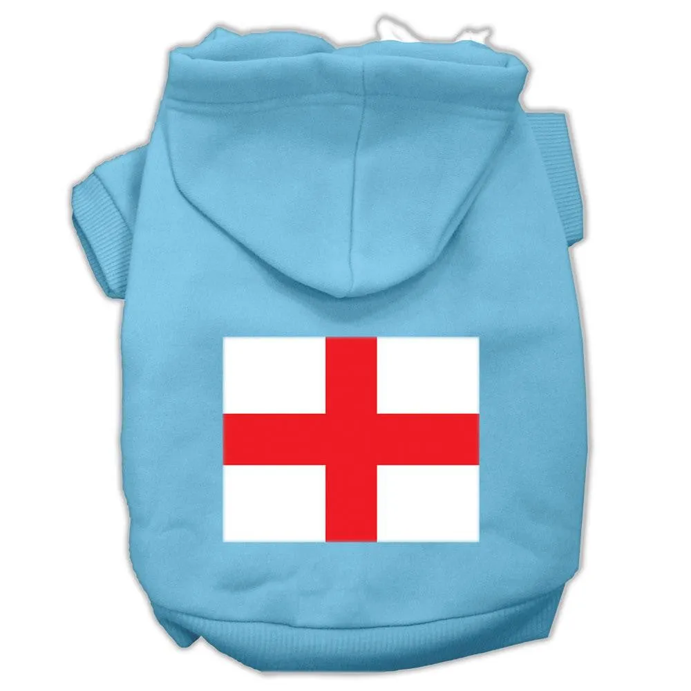 St. George's Cross (english Flag) Screen Print Pet Hoodies Baby Blue Size Lg (14)