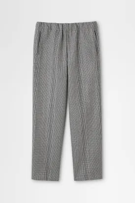 Striped Wool Wide-leg DrawstringTrouser in White x Black Stripes