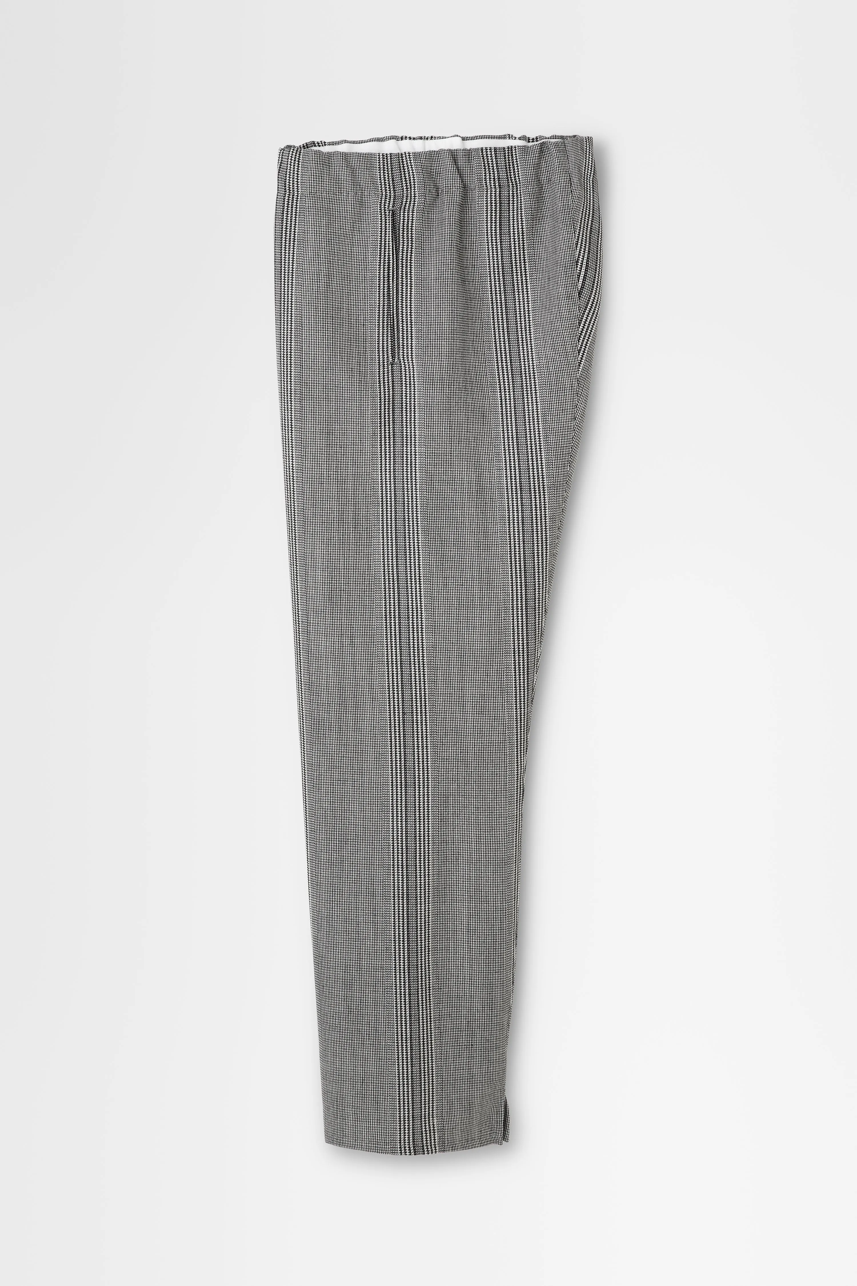 Striped Wool Wide-leg DrawstringTrouser in White x Black Stripes