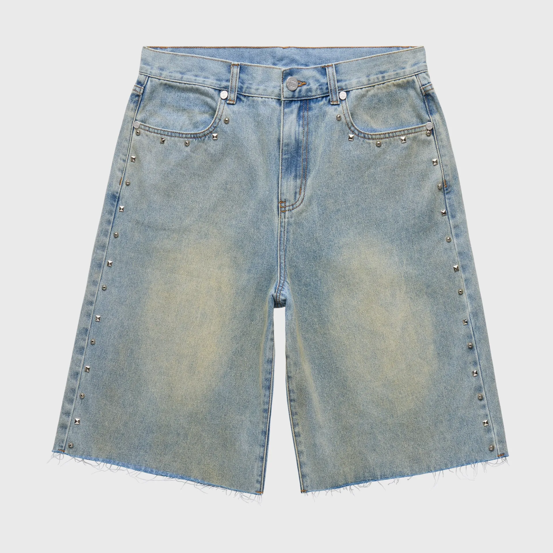 Studded Denim Shorts Blue