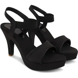 Stylish Black Synthetic Leather Self Design Heels For Women