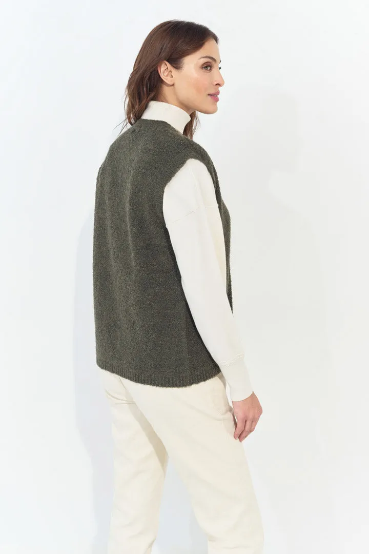 TESSA - Cardigan kaki sans manches tricot lurex