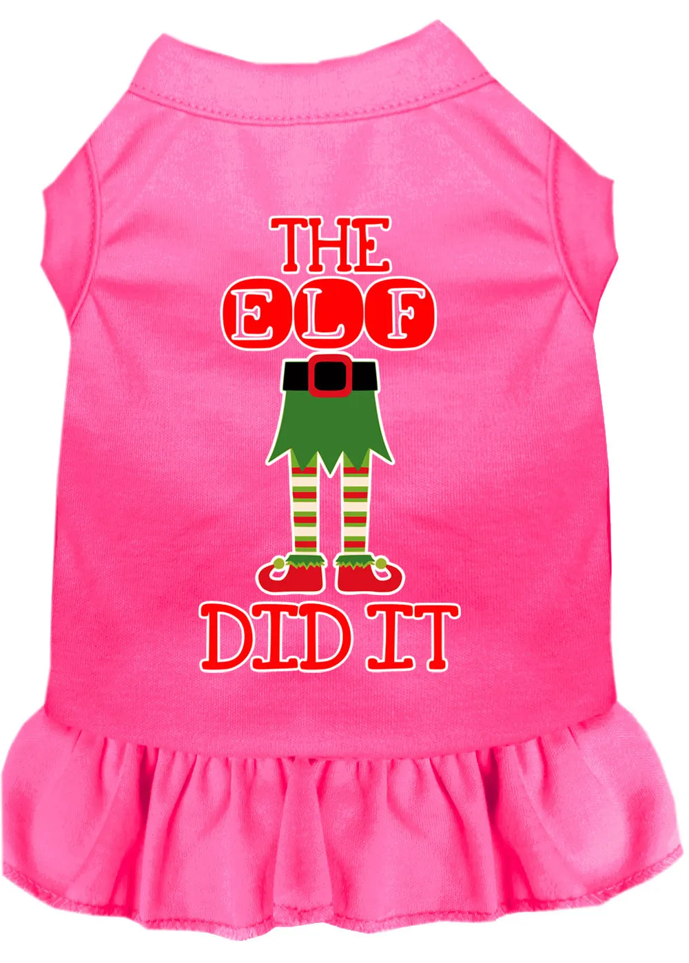 The Elf Did It Screen Print Dog Dress Bright Pink Med