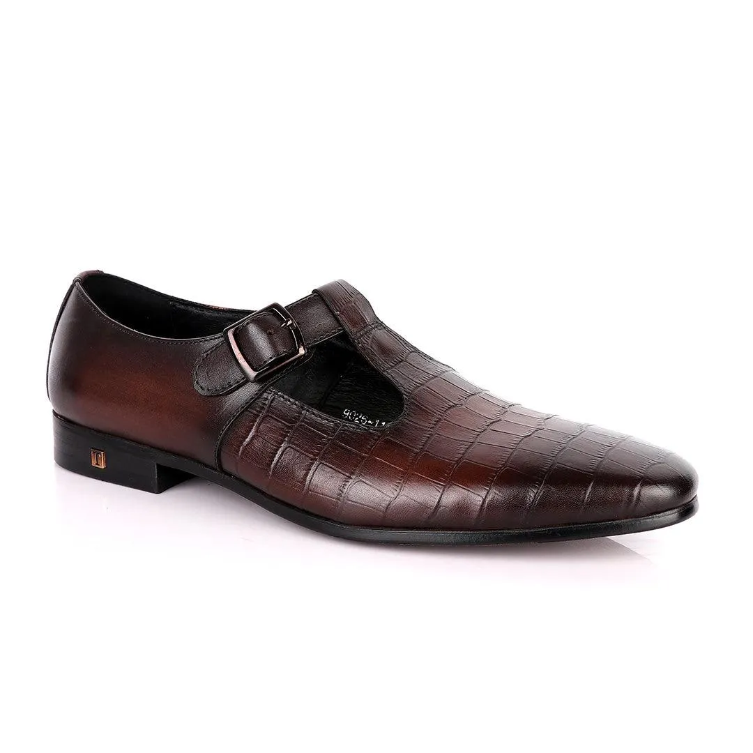 Thom Browne Half Croc And Plain coffee Leather Shoe