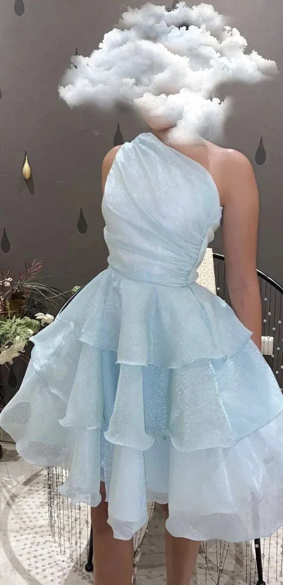 Tulle One Shoulder A Line Short Prom Dresses Homecoming Dresses