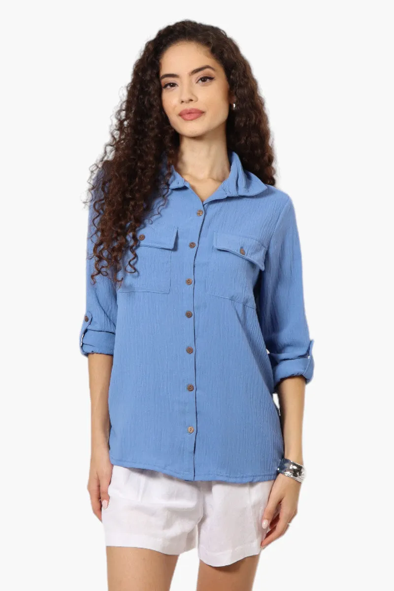 Urbanology Roll Up Sleeve Button Down Shirt - Blue