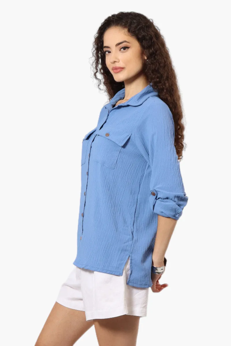 Urbanology Roll Up Sleeve Button Down Shirt - Blue