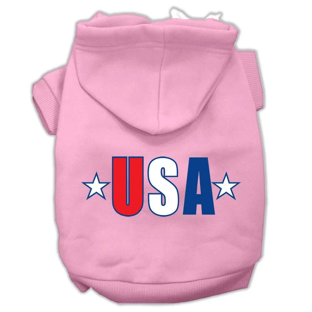 Usa Star Screen Print Pet Hoodies Light Pink Size Xs (8)