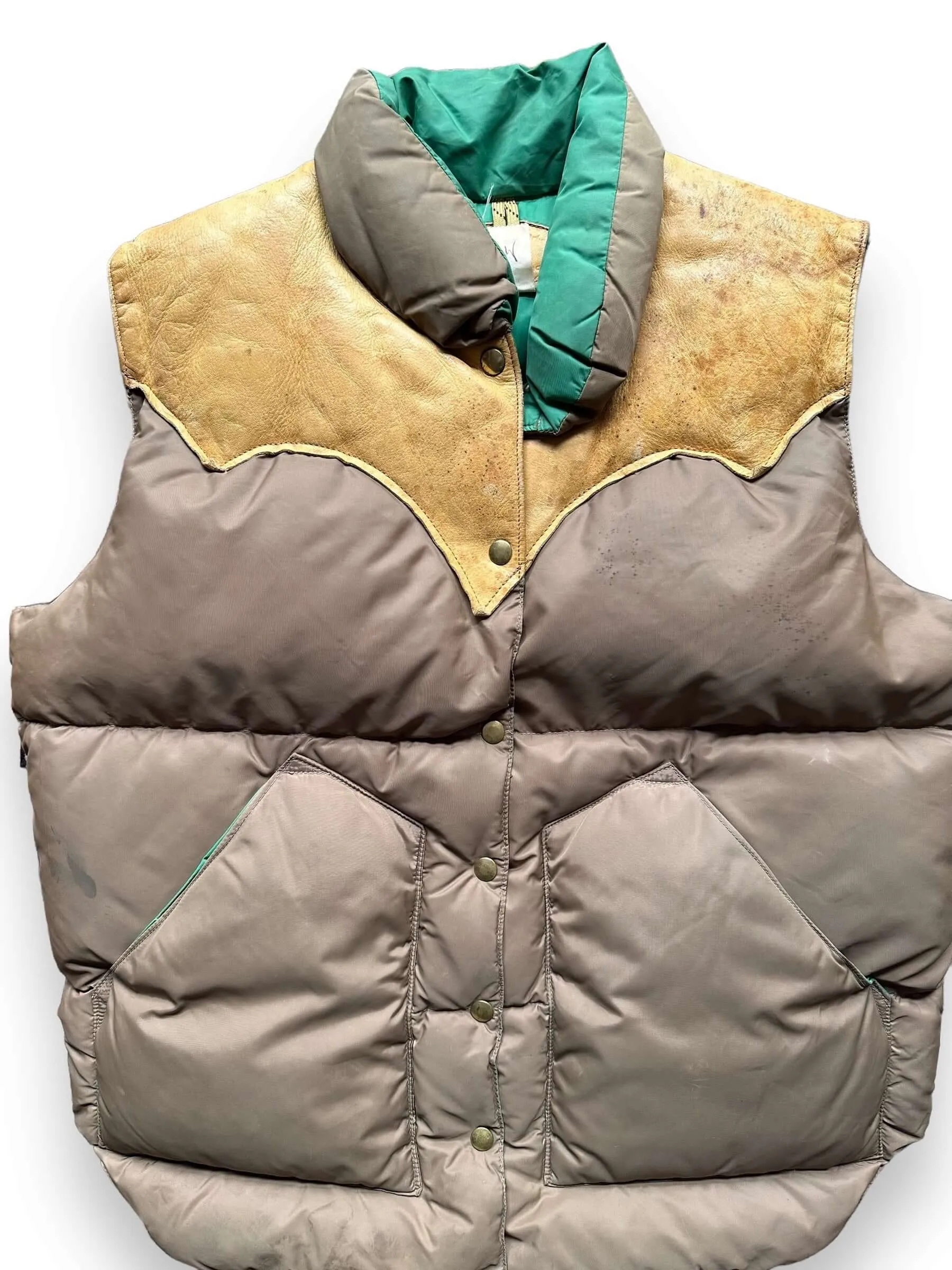 Vintage 70s Era Brown & Green Rocky Mountain Featherbed Down Vest SZ L