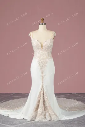 Vintage Partial Nude Lining Lace & Satin Wedding Dress