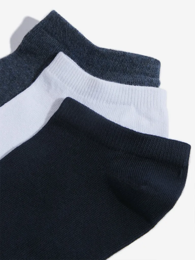 WES Lounge Blue Solid Cotton Blend Socks - Pack of 3