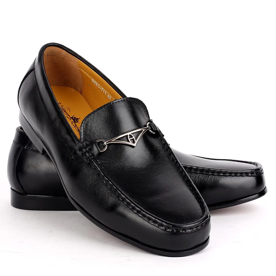 Weston Magnificent Leather Gold Designed Loafers Shoe - Black