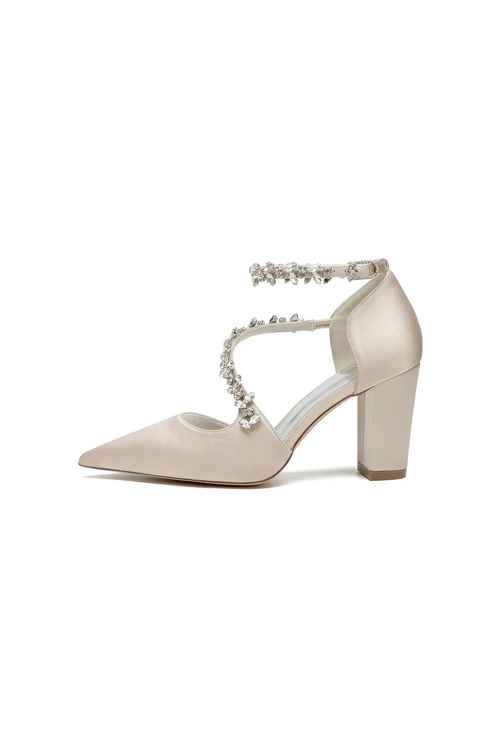 White Satin Pump with Silver Chain Accent