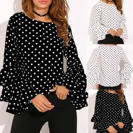 Women Blouses Polka Dot Bell Sleeve Blouses