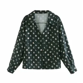 Women Polka Dot Blouse Shirt Long