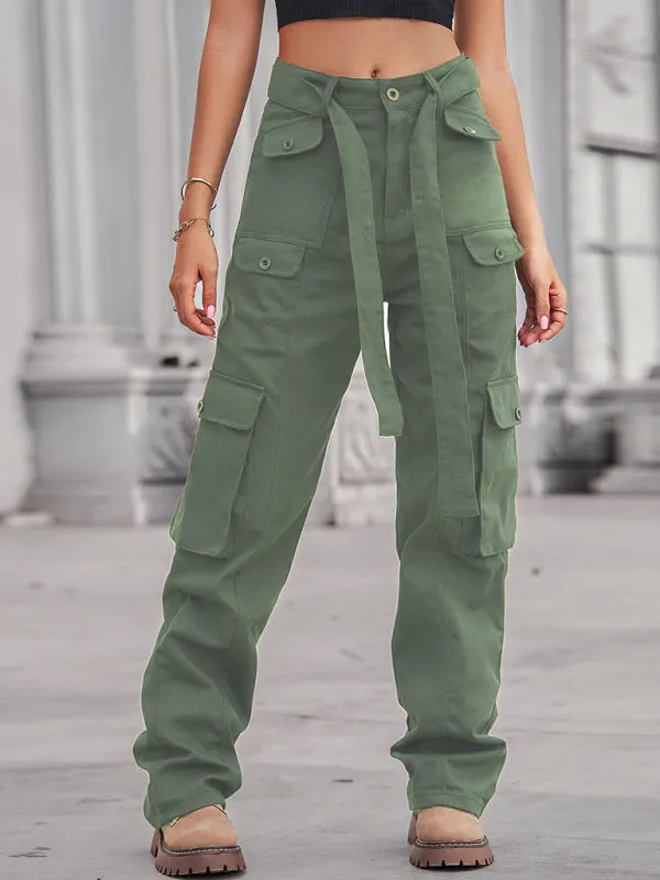 Women's Cargo Trousers With Belt And Side Pockets