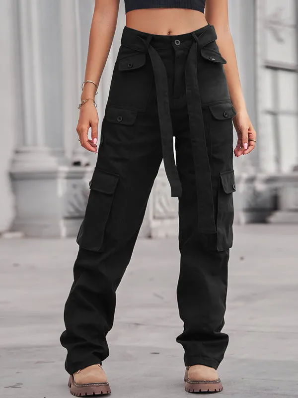 Women's Cargo Trousers With Belt And Side Pockets