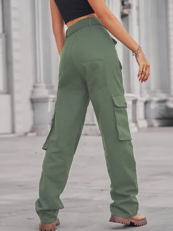 Women's Cargo Trousers With Belt And Side Pockets