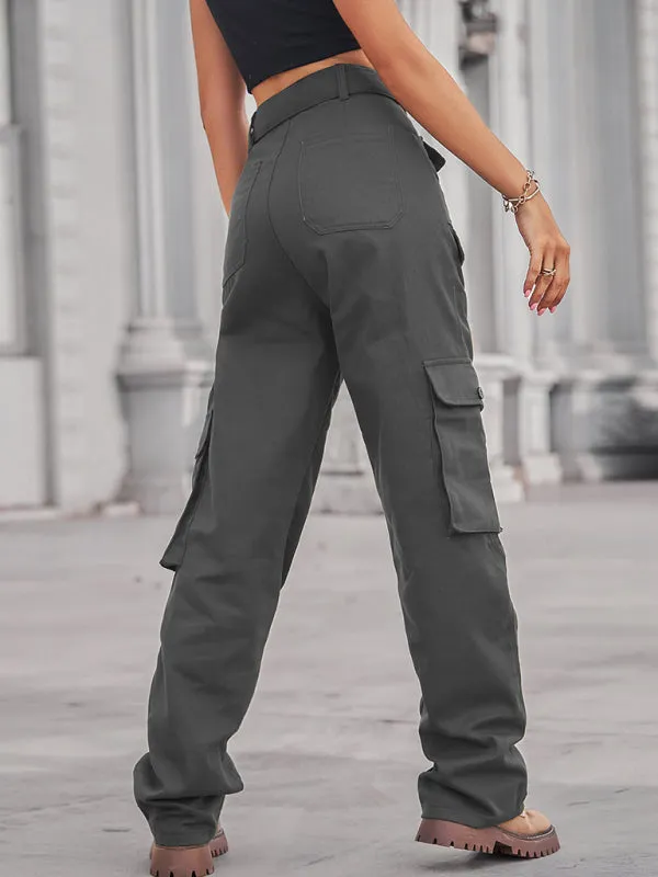 Women's Cargo Trousers With Belt And Side Pockets