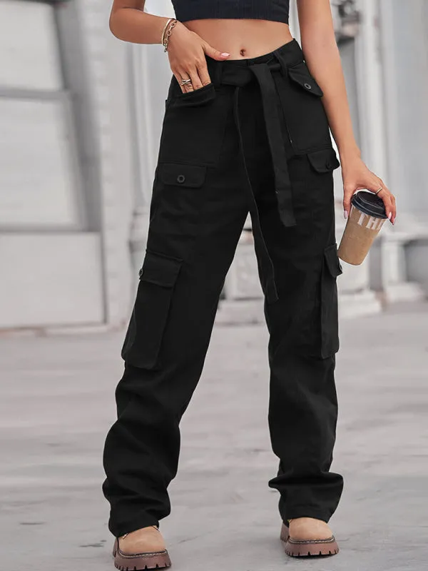 Women's Cargo Trousers With Belt And Side Pockets