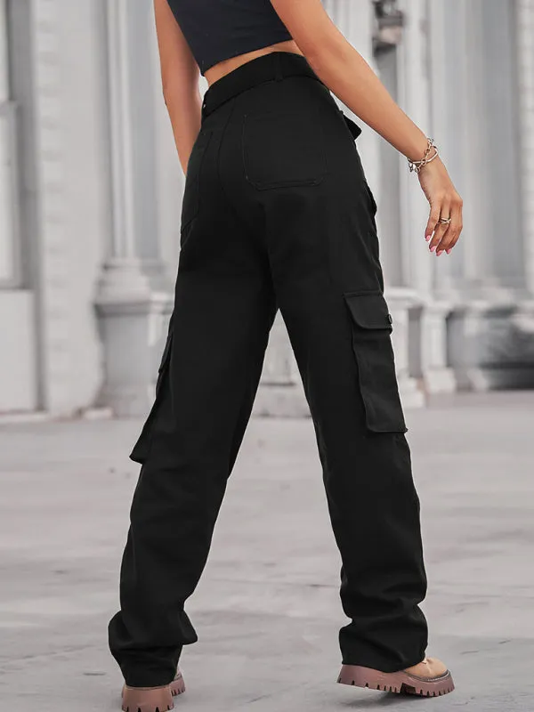 Women's Cargo Trousers With Belt And Side Pockets