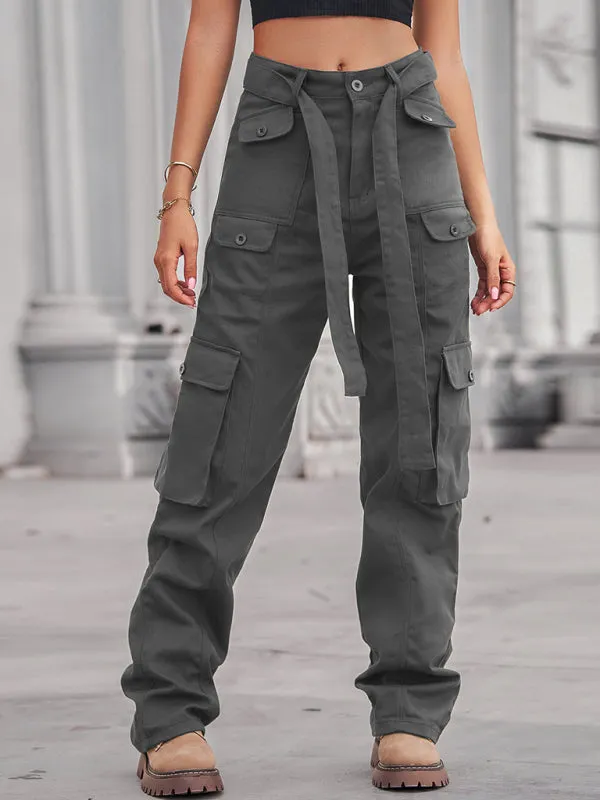 Women's Cargo Trousers With Belt And Side Pockets