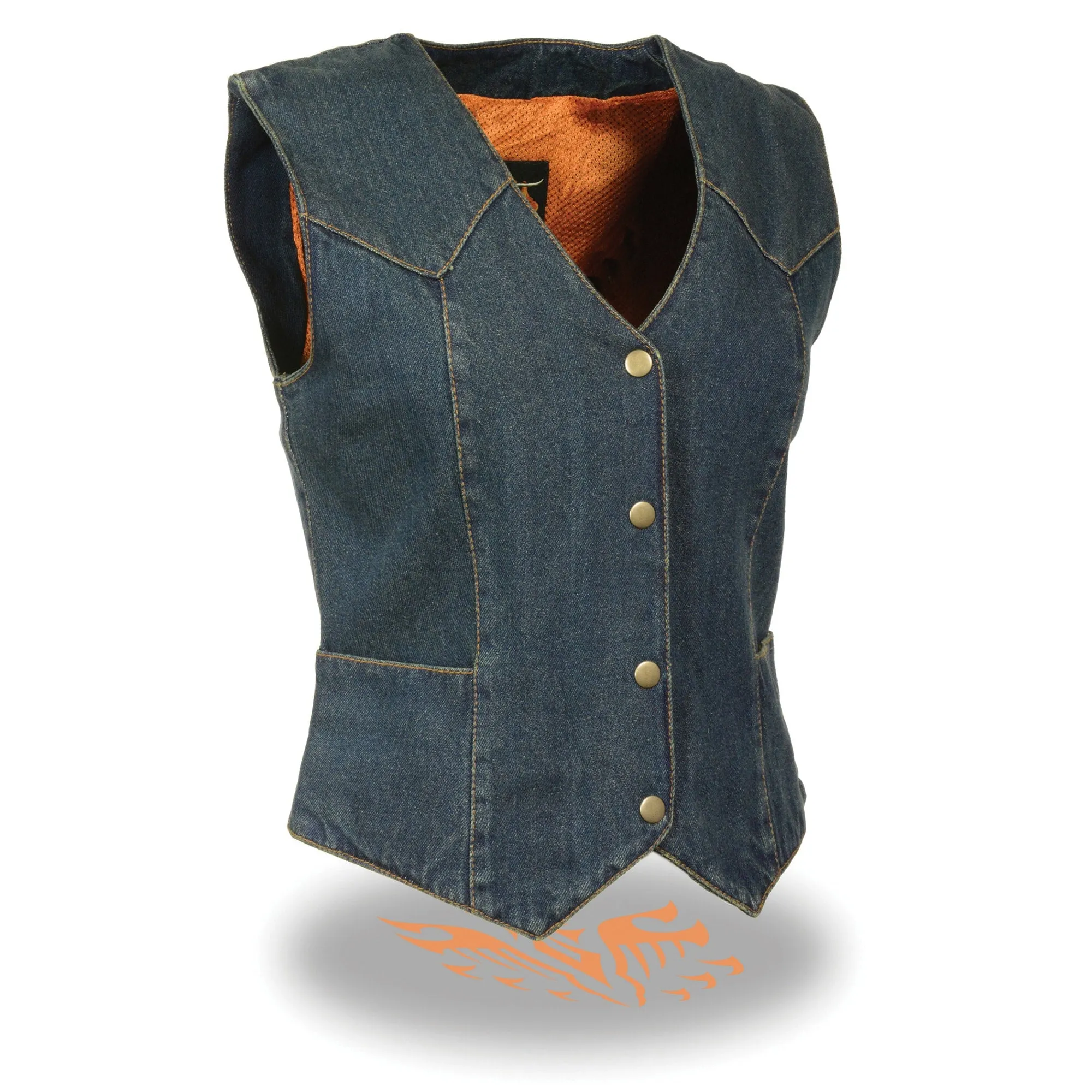 Women’s Plain Side 3 Snap Front Denim Vest