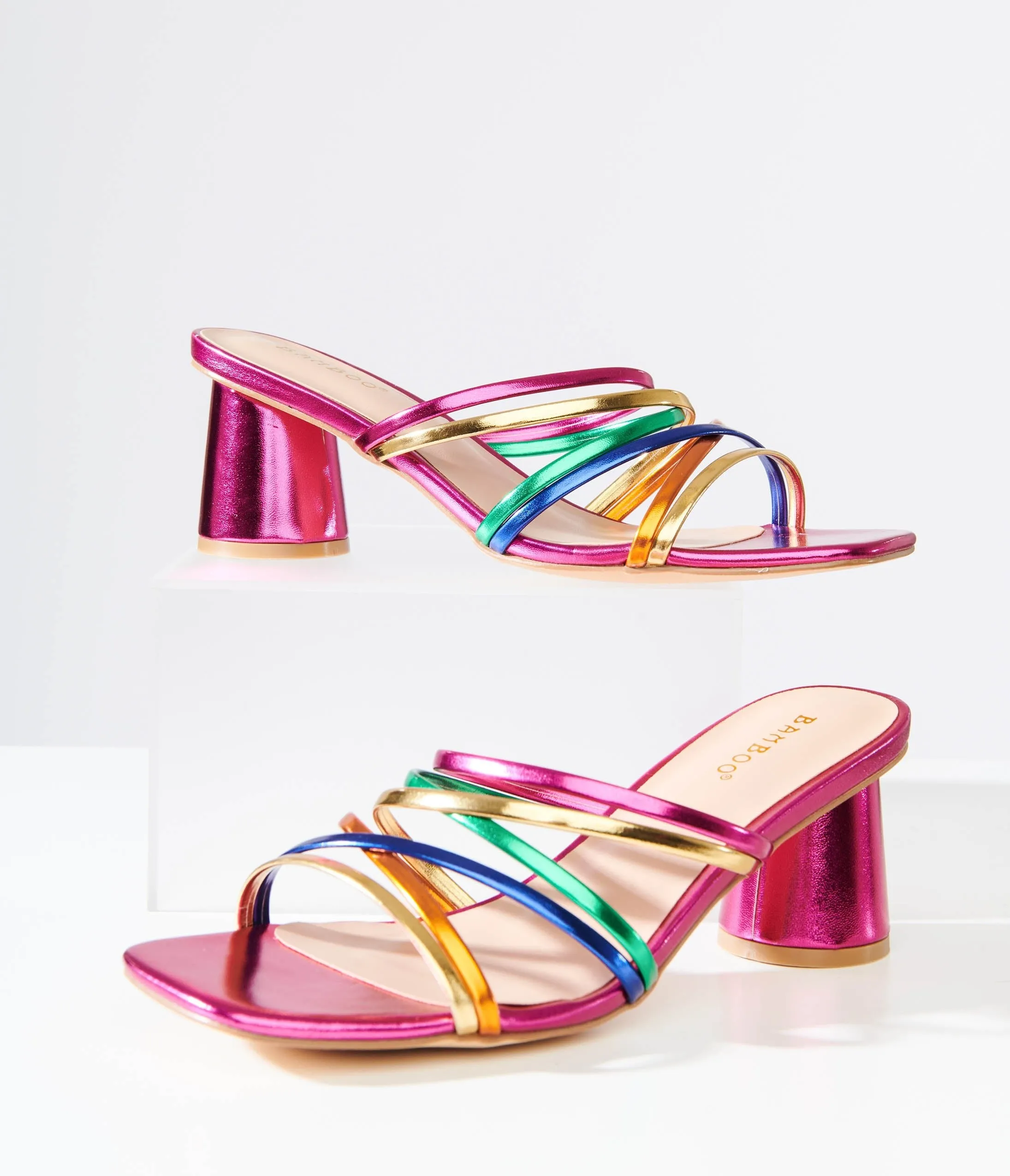 Y2K Rainbow & Pink Metallic Heel Sandals